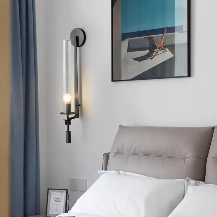 Wall Mounted Sconce Lamp - Ribbed Tube Shade on Curved Arm