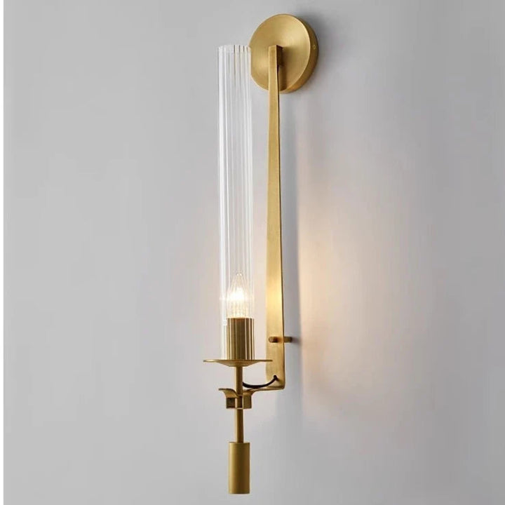 Wall Mounted Sconce Lamp - Ribbed Tube Shade on Curved Arm