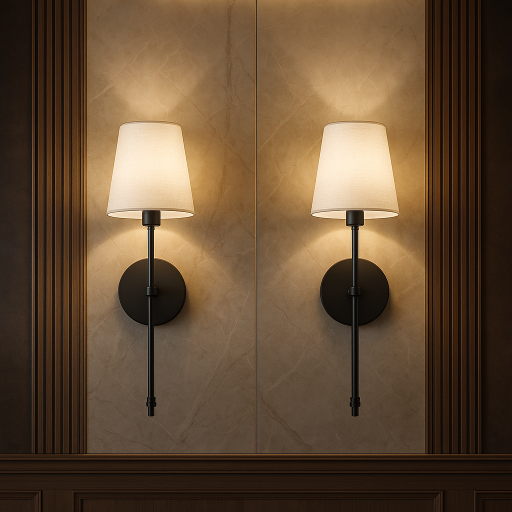 Wall Mounted Sconce Lamp - Tapered Shade with Slim Stem