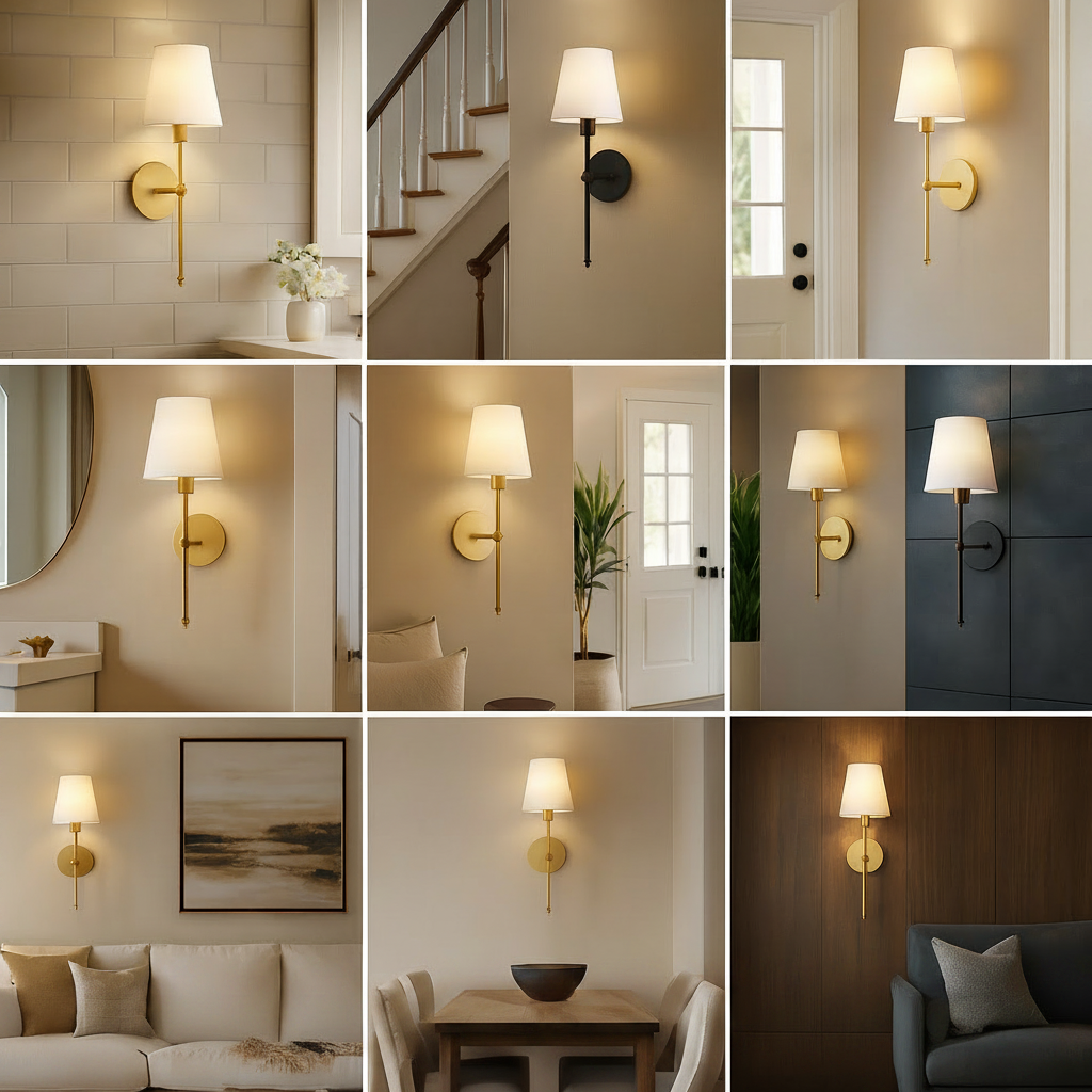 Wall Mounted Sconce Lamp - Tapered Shade with Slim Stem