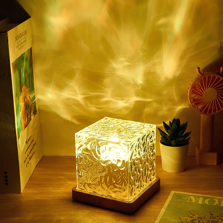 Water Ripple Projector Lamp - Cube Table Light with Textured Shade