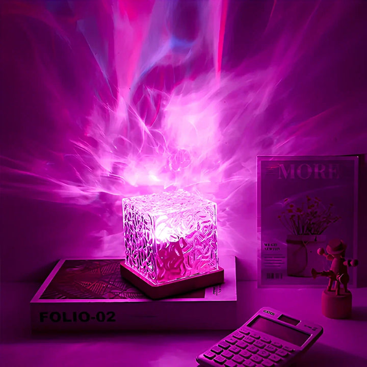 Water Ripple Projector Lamp - Cube Table Light with Textured Shade