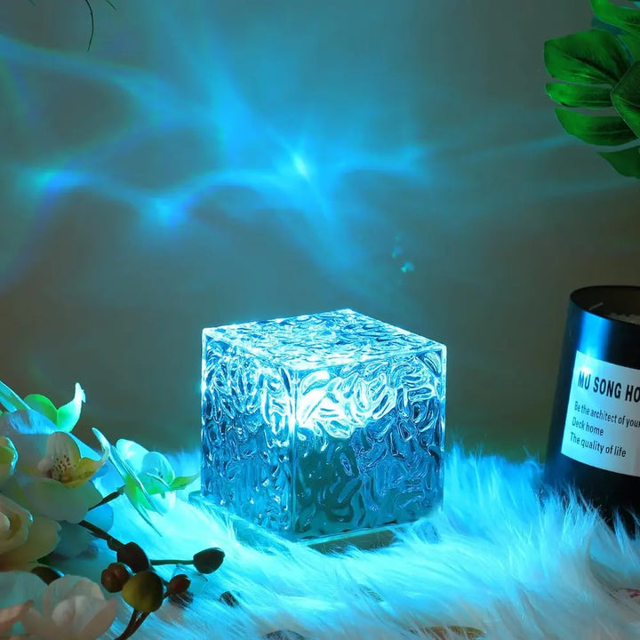 Water Ripple Projector Lamp - Cube Table Light with Textured Shade