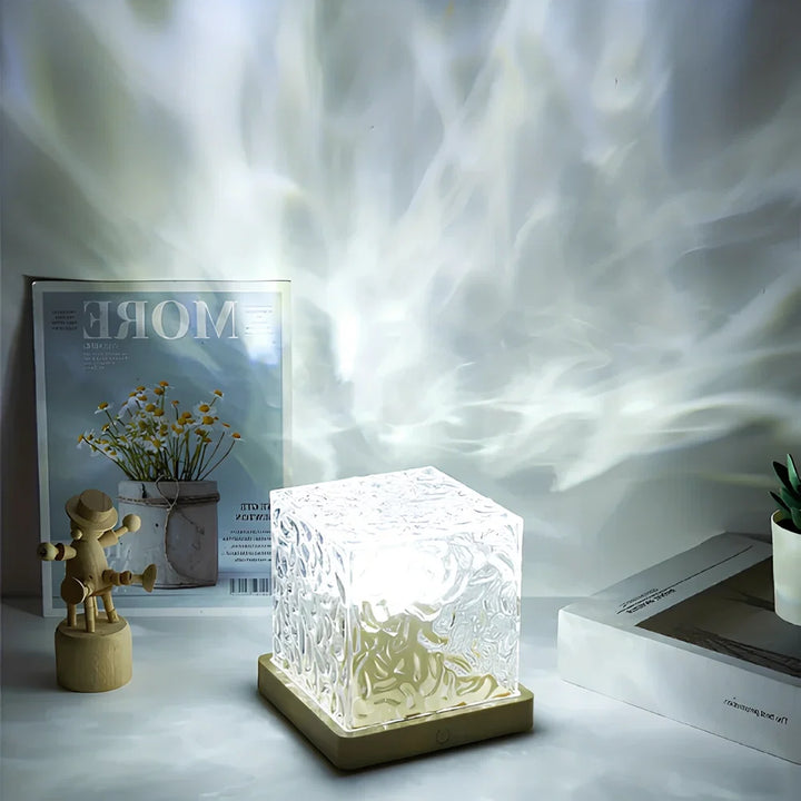 Water Ripple Projector Lamp - Cube Table Light with Textured Shade