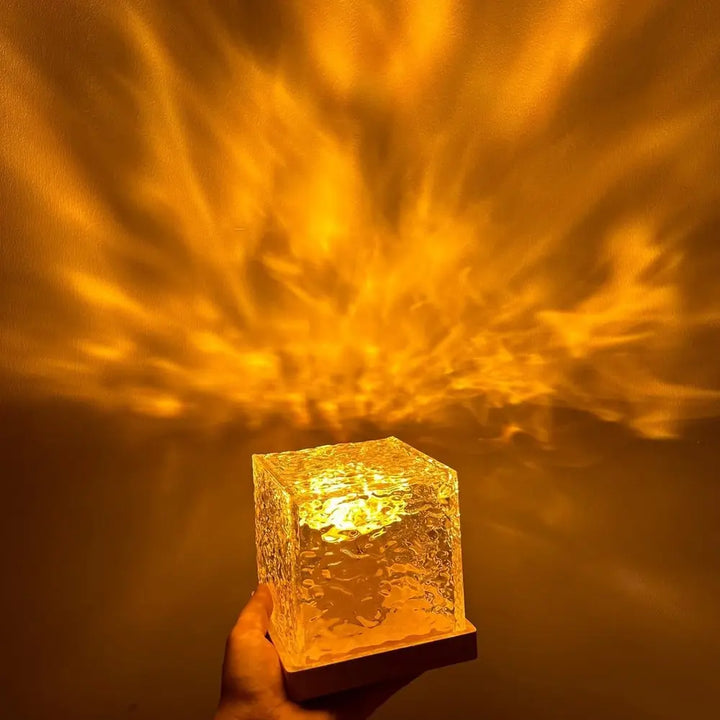 Water Ripple Projector Lamp - Cube Table Light with Textured Shade