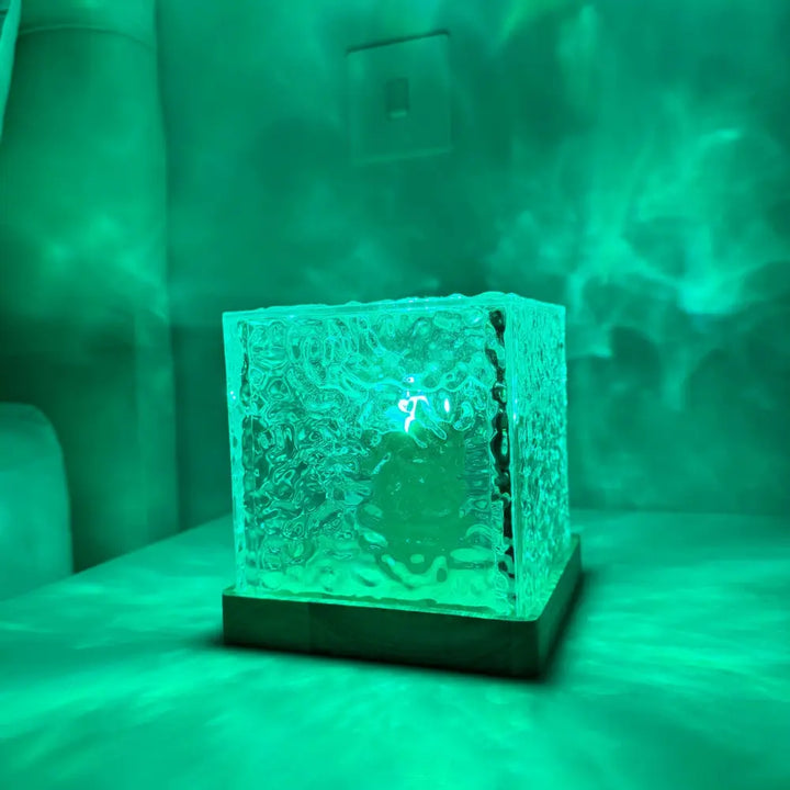 Water Ripple Projector Lamp - Cube Table Light with Textured Shade