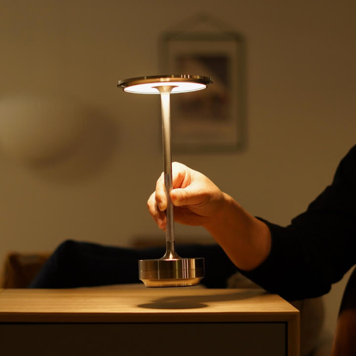 Aluminium Cordless Table Lamp | Slim Metallic Rechargeable Lamp