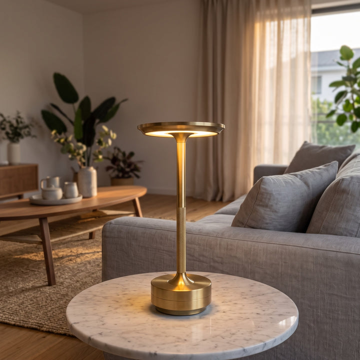 Aluminium Cordless Table Lamp styled in a home interior
