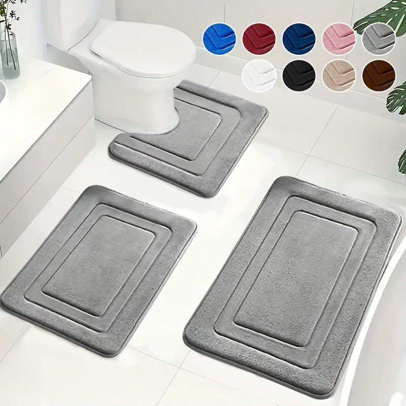 Bath Mat Set - U-Shaped Toilet Mat with Rectangular Mats
