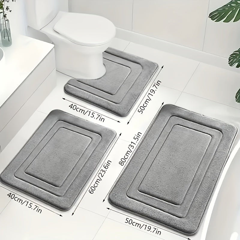 Bath Mat Set - U-Shaped Toilet Mat with Rectangular Mats