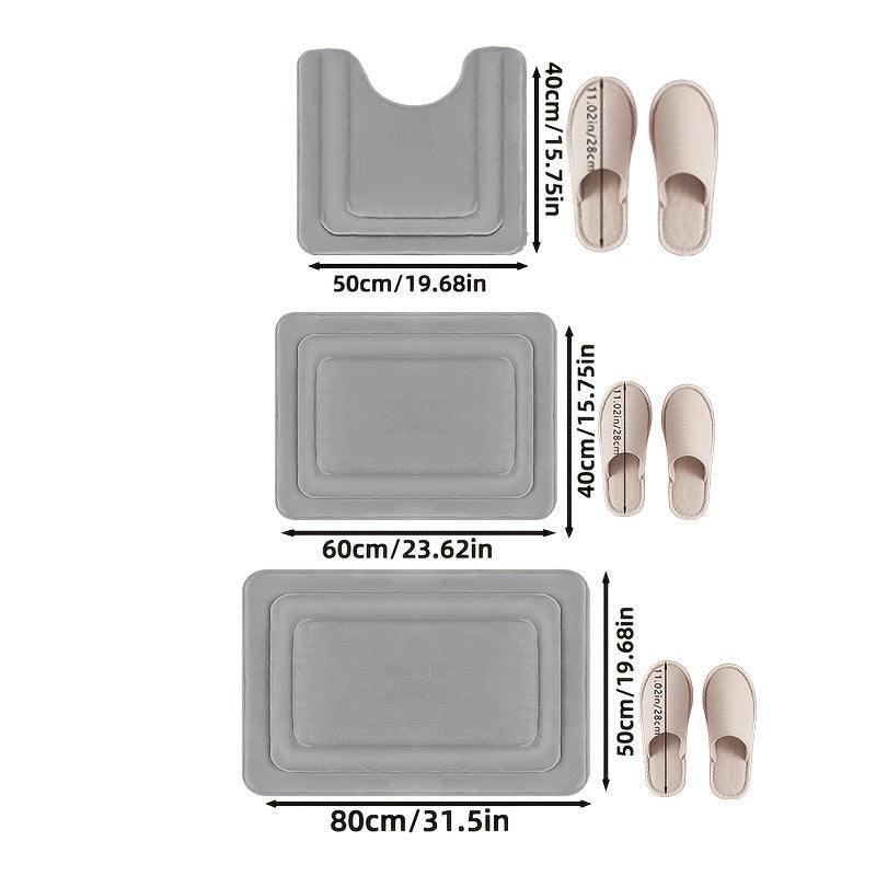 Bath Mat Set - U-Shaped Toilet Mat with Rectangular Mats