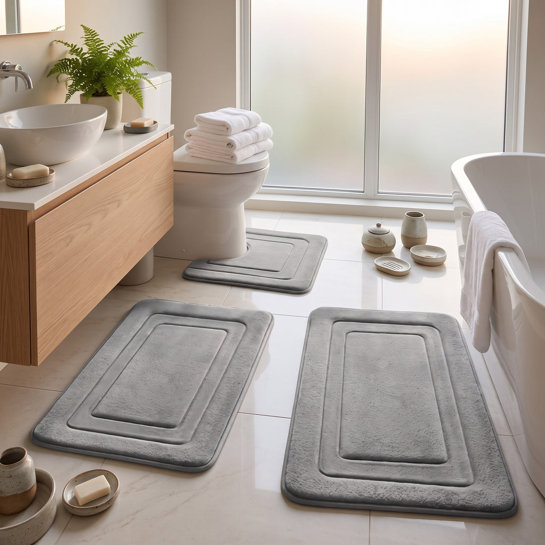 Bath Mat Set - U-Shaped Toilet Mat with Rectangular Mats