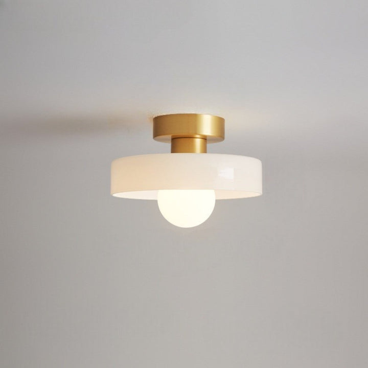 Bauhaus Glass Ceiling Light in Gold/White