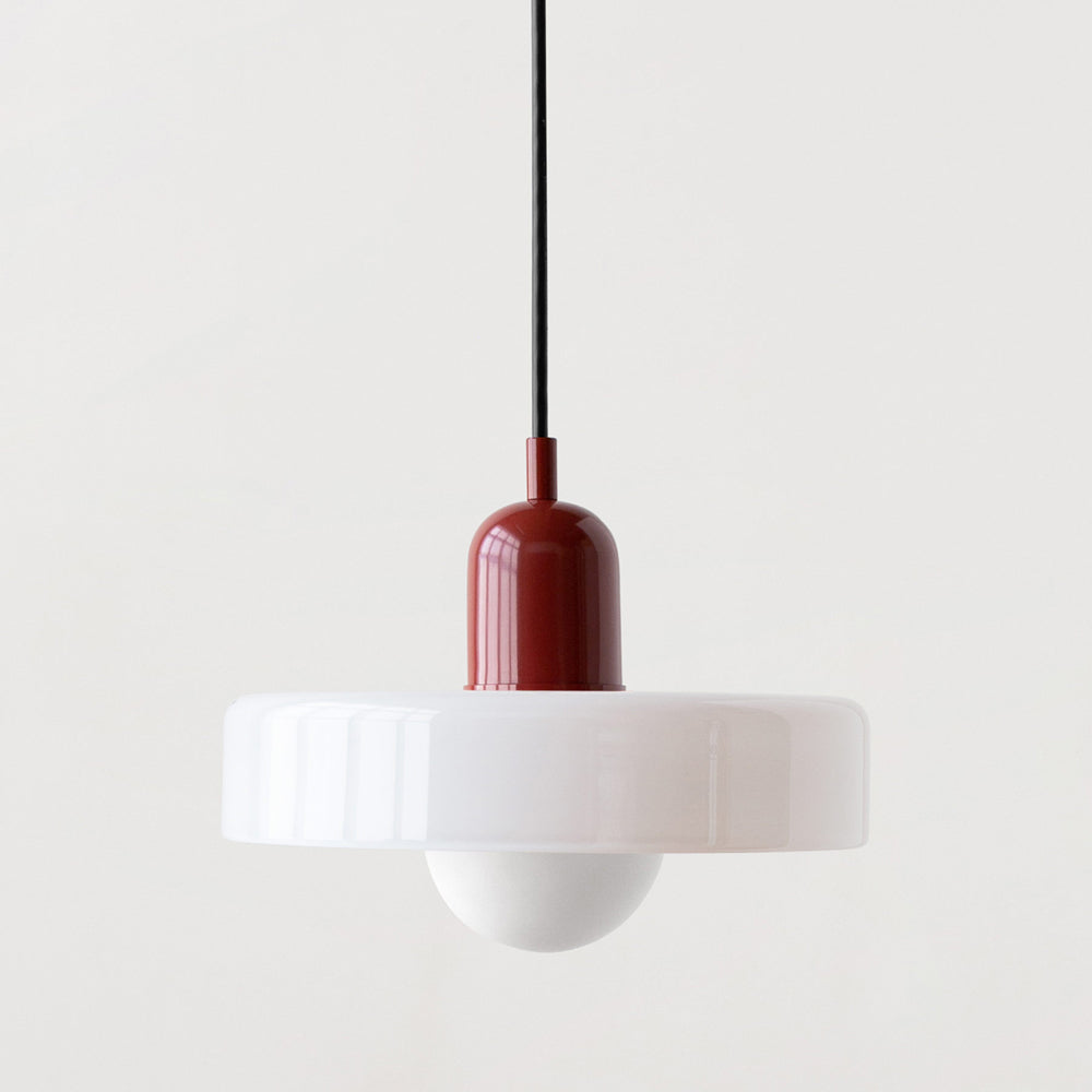 Bauhaus Ring Shade Pendant Light – Glass Colour: White, Body Colour: Red