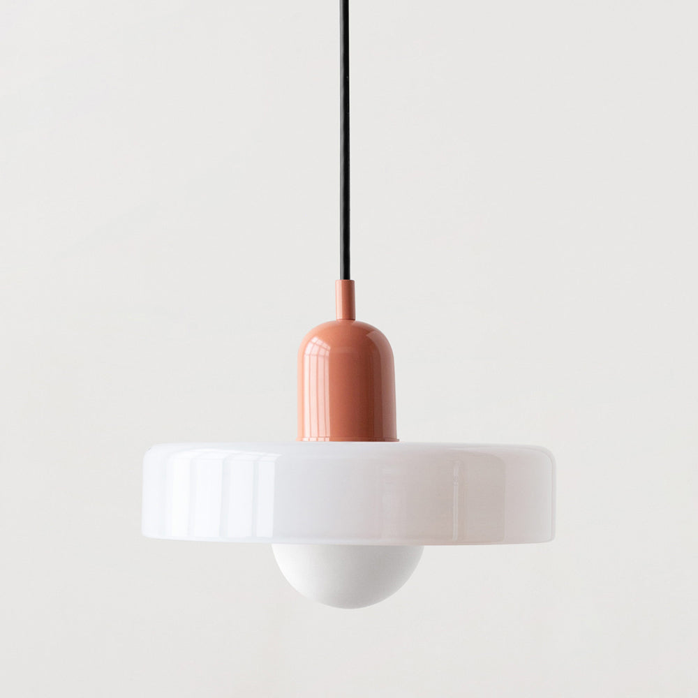 Bauhaus Ring Shade Pendant Light – Glass Colour: White, Body Colour: Pink