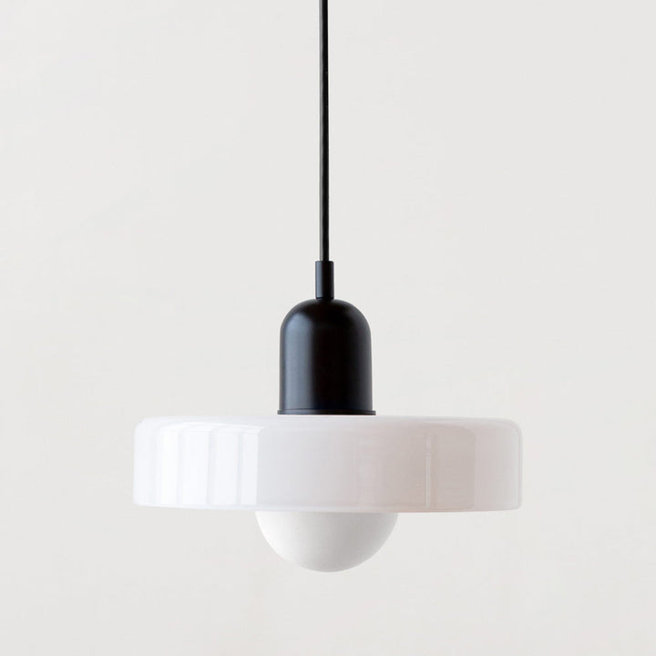 Bauhaus Ring Shade Pendant Light – Glass Colour: White, Body Colour: Black