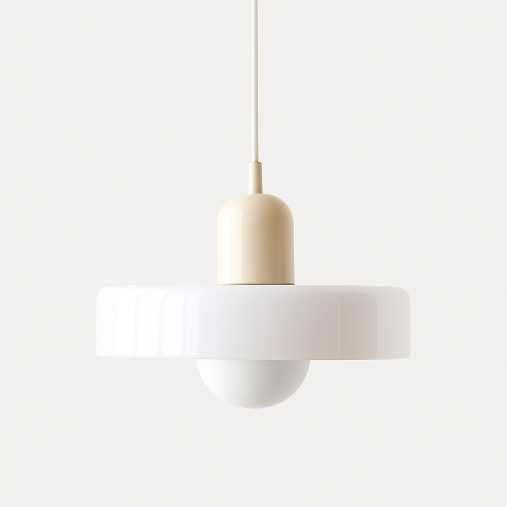 Bauhaus Ring Shade Pendant Light – Glass Colour: White, Body Colour: Beige