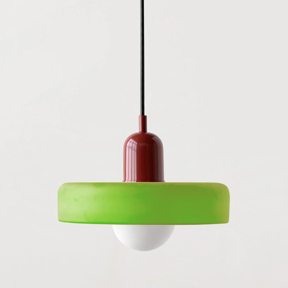 Bauhaus Ring Shade Pendant Light – Glass Colour: Green (Matt), Body Colour: Red