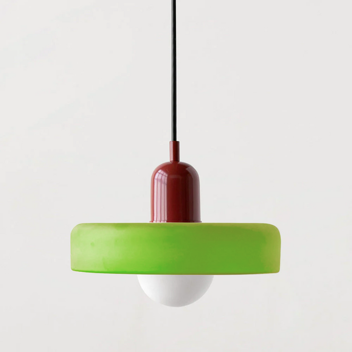 Bauhaus Ring Shade Pendant Light – Glass Colour: Green (Matt), Body Colour: Red