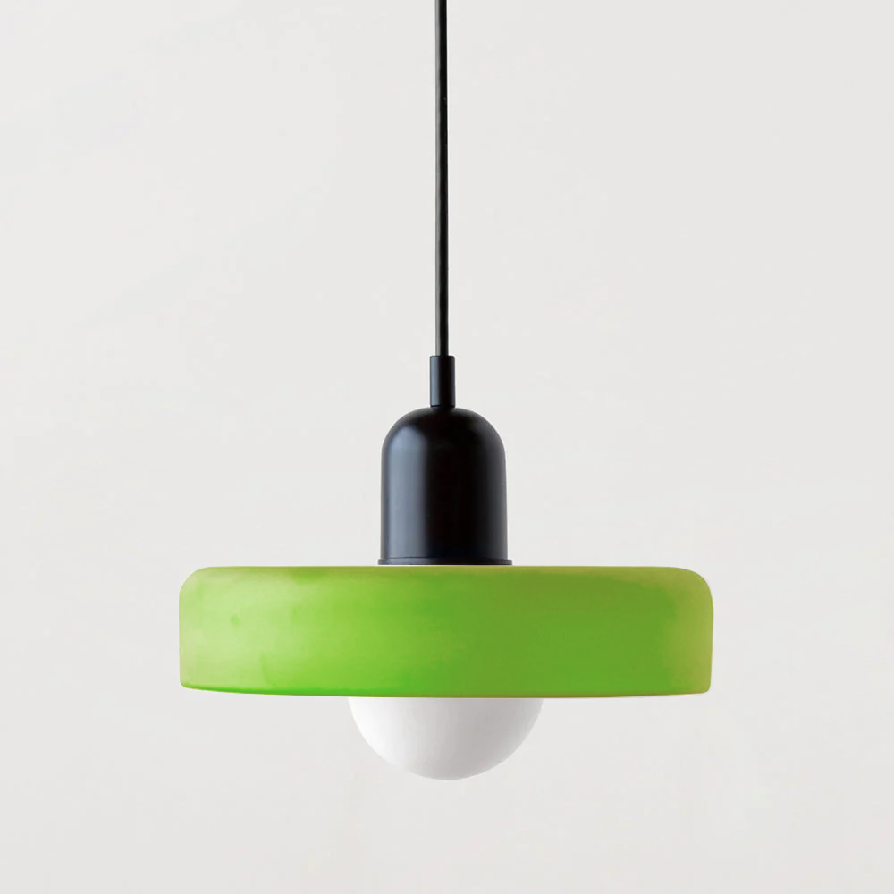 Bauhaus Ring Shade Pendant Light – Glass Colour: Green (Matt), Body Colour: Black