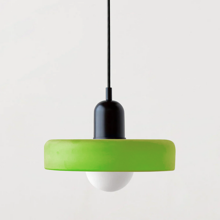 Bauhaus Ring Shade Pendant Light – Glass Colour: Green (Matt), Body Colour: Black