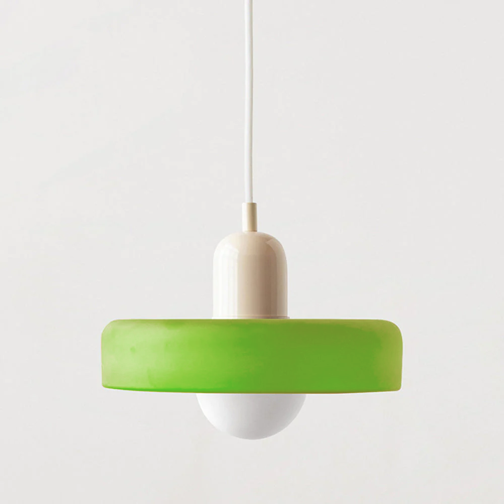 Bauhaus Ring Shade Pendant Light – Glass Colour: Green (Matt), Body Colour: Beige
