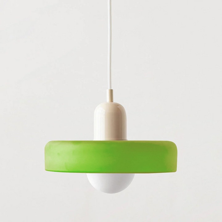 Bauhaus Ring Shade Pendant Light – Glass Colour: Green (Matt), Body Colour: Beige