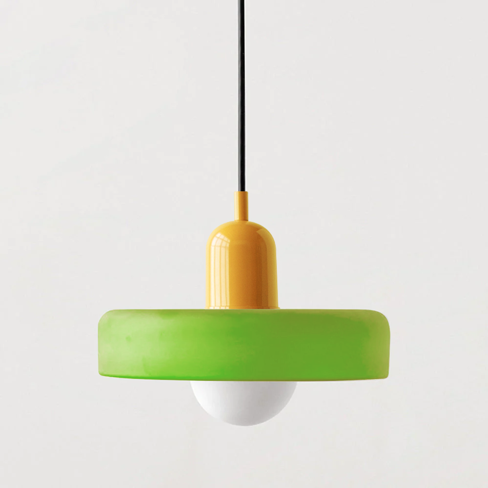 Bauhaus Ring Shade Pendant Light – Glass Colour: Green (Matt), Body Colour: Yellow