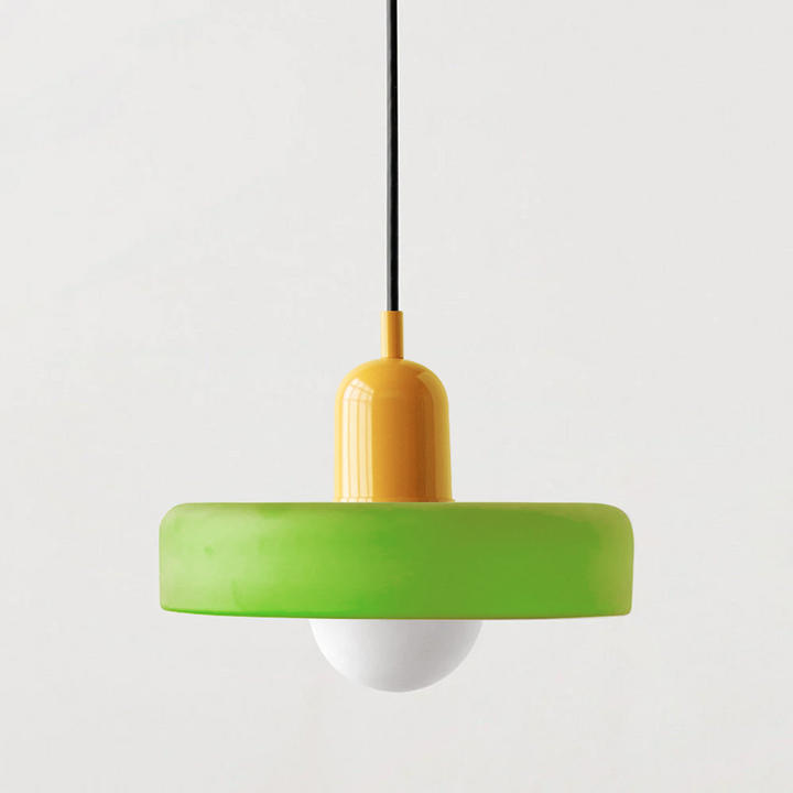 Bauhaus Ring Shade Pendant Light – Glass Colour: Green (Matt), Body Colour: Yellow