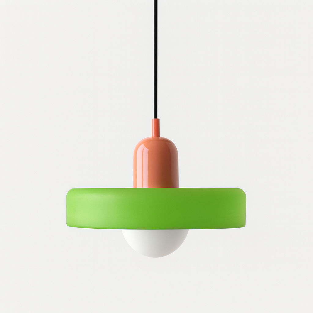 Bauhaus Ring Shade Pendant Light – Glass Colour: Green (Matt), Body Colour: Pink