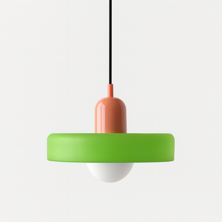 Bauhaus Ring Shade Pendant Light – Glass Colour: Green (Matt), Body Colour: Pink