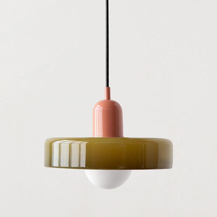 Bauhaus Ring Shade Pendant Light – Glass Colour: Army Green, Body Colour: Pink