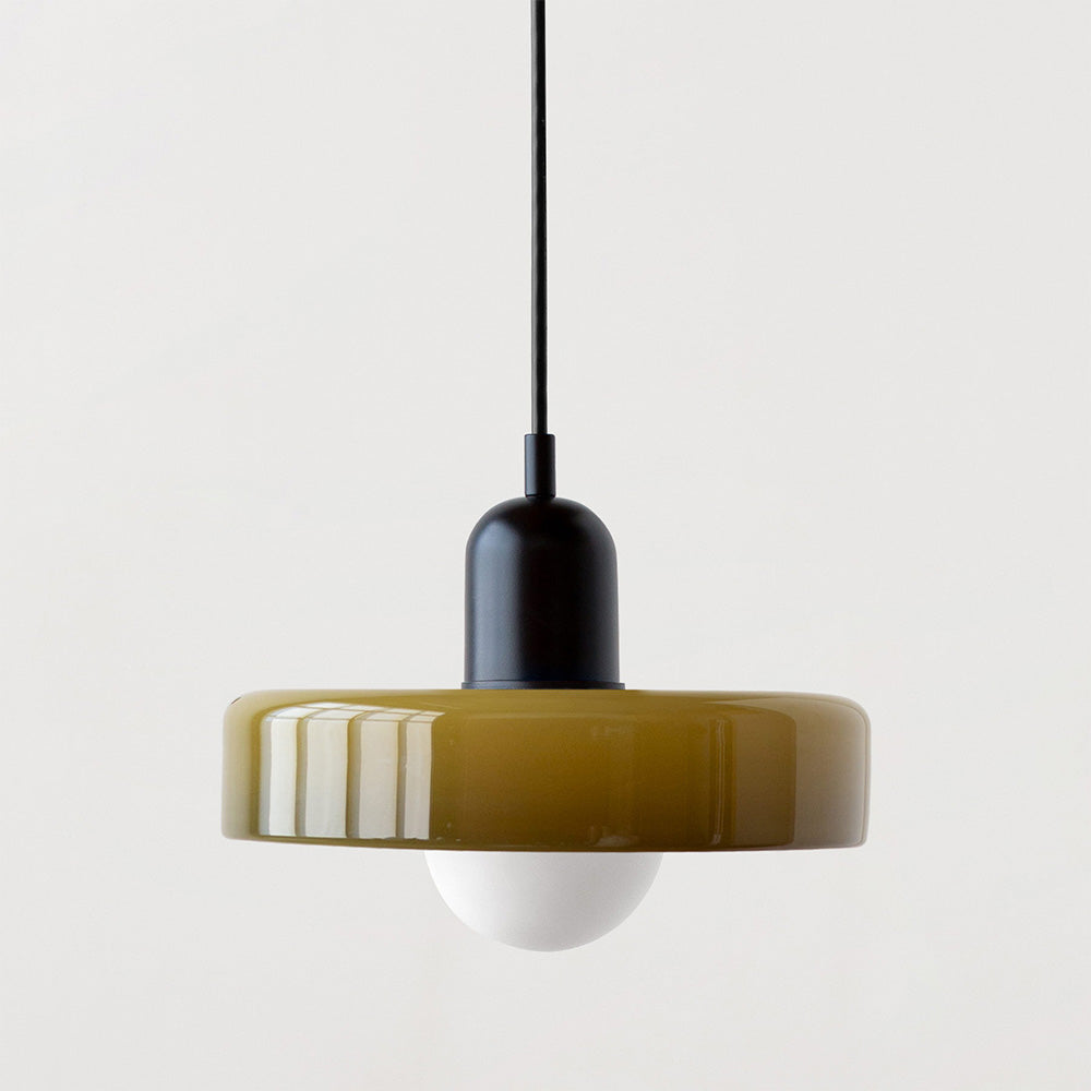 Bauhaus Ring Shade Pendant Light – Glass Colour: Army Green, Body Colour: Black