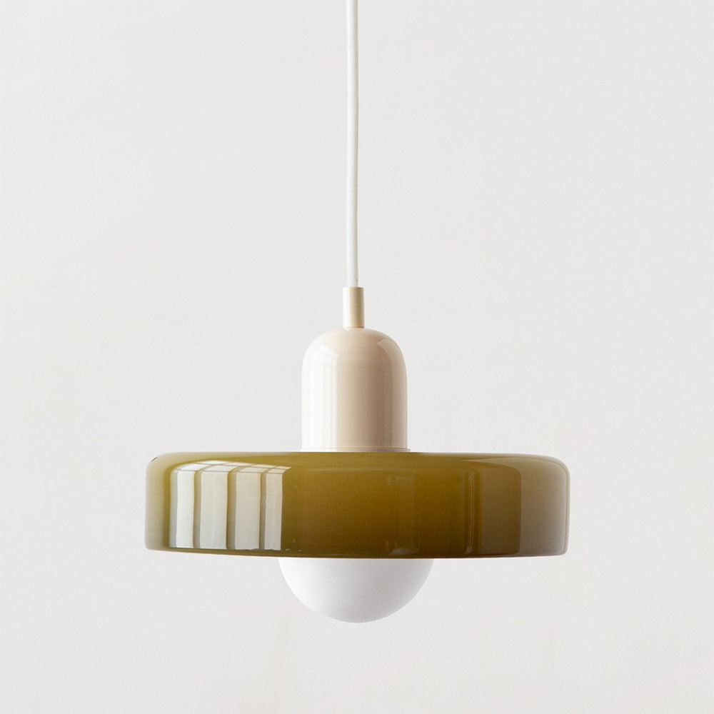 Bauhaus Ring Shade Pendant Light – Glass Colour: Army Green, Body Colour: Beige