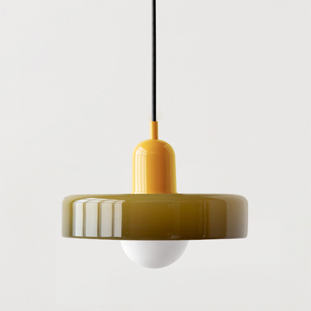 Bauhaus Ring Shade Pendant Light – Glass Colour: Army Green, Body Colour: Yellow