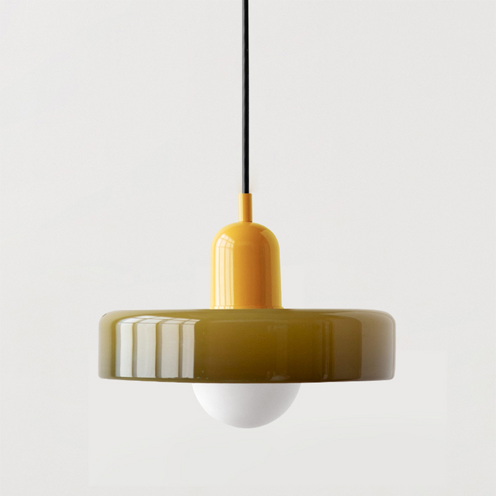 Bauhaus Ring Shade Pendant Light – Glass Colour: Army Green, Body Colour: Yellow