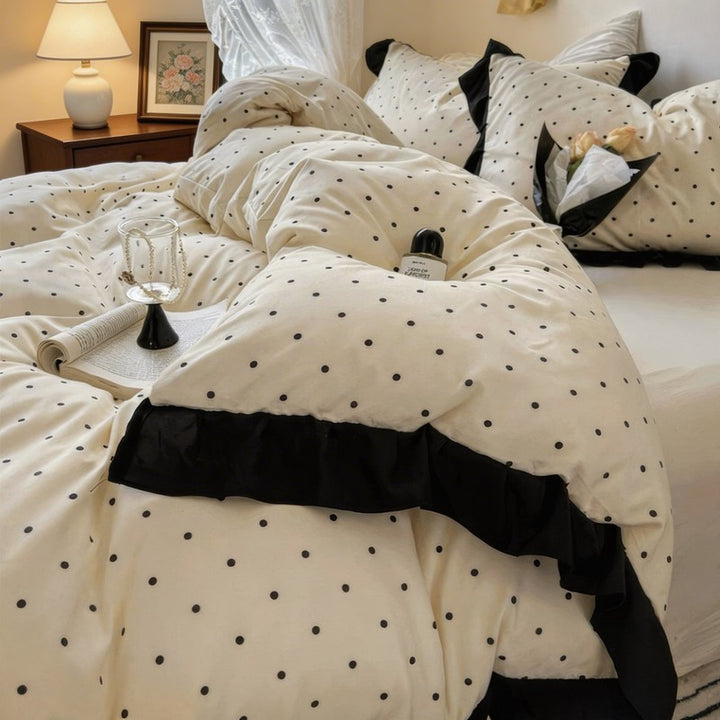 Bedding Set - Polka Dot Print with Ruffle Edging