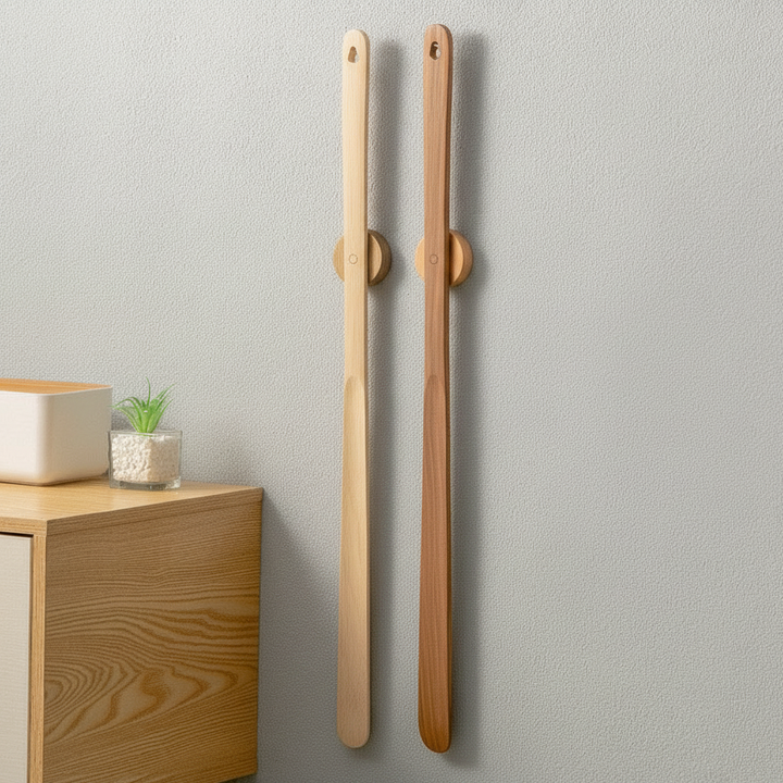 Beech Wood Long Shoehorn | Elegant Magnetic Wall-Mounted Shoehorn