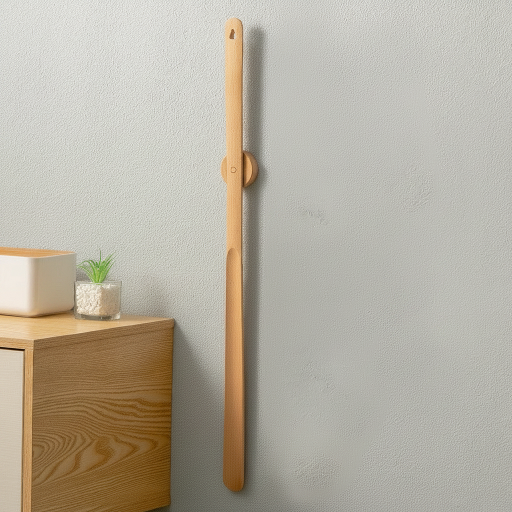 Beech Wood Long Shoehorn | Elegant Magnetic Wall-Mounted Shoehorn