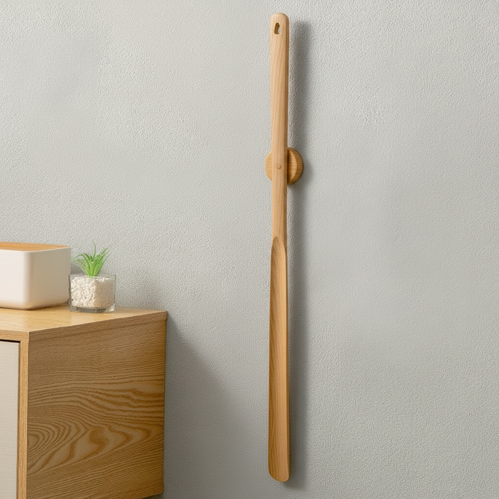 Beech Wood Long Shoehorn | Elegant Magnetic Wall-Mounted Shoehorn
