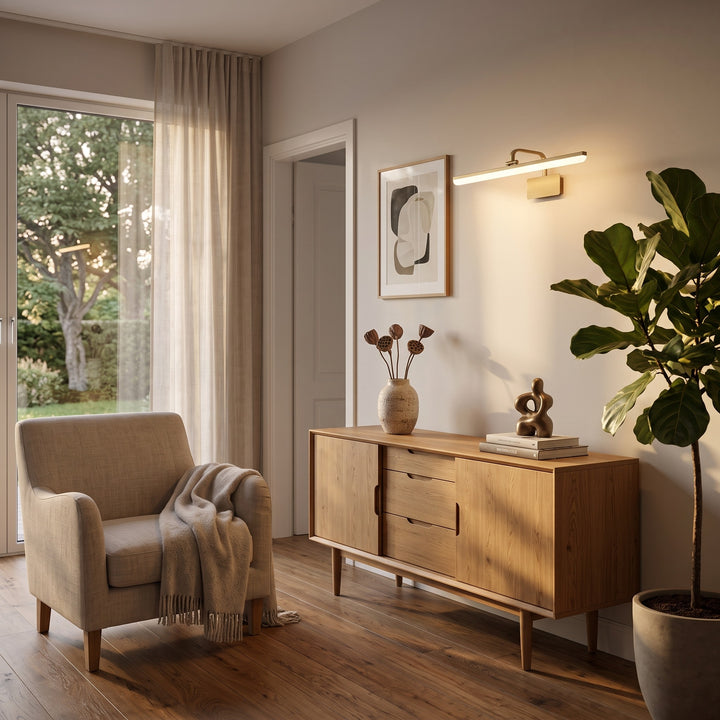 Brushed Brass LED Wall Light styled in a home interior