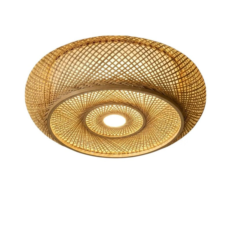 Ceiling Lamp Round Flush Mount Dome - Woven Rattan Shade