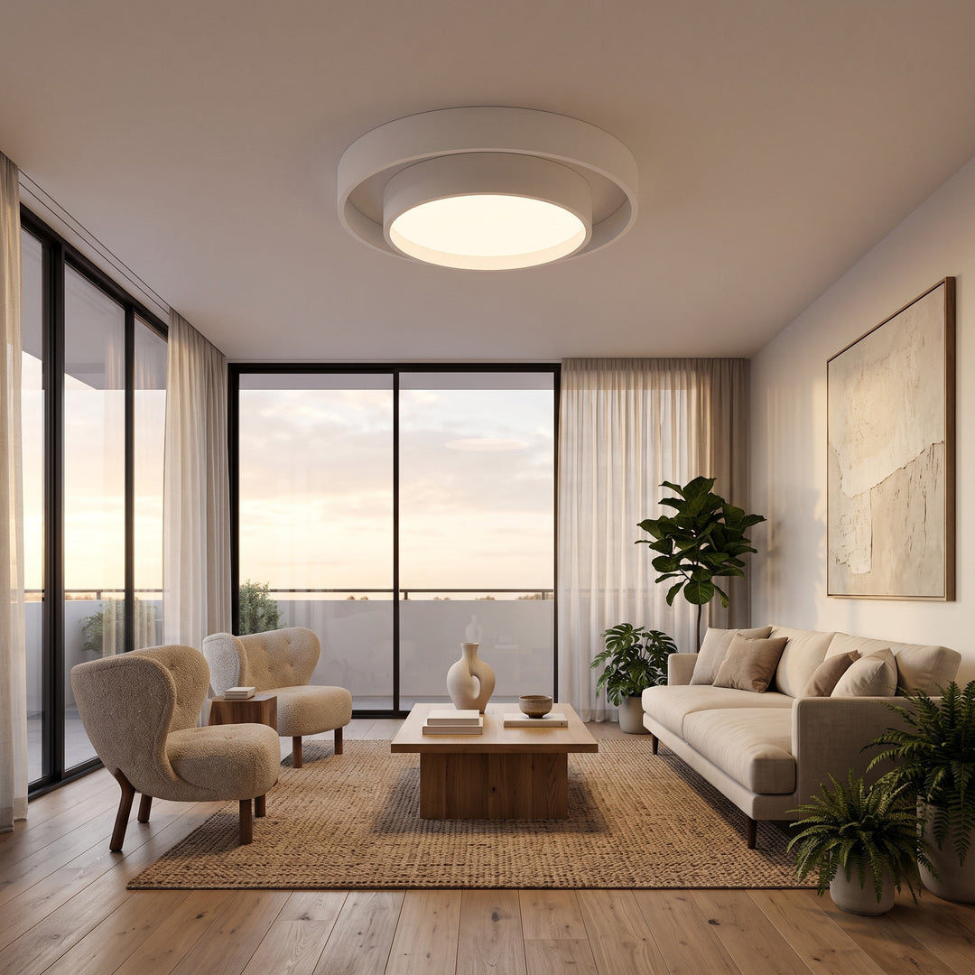 Ceiling Light Flush Mount - Two-Tier Ring in White