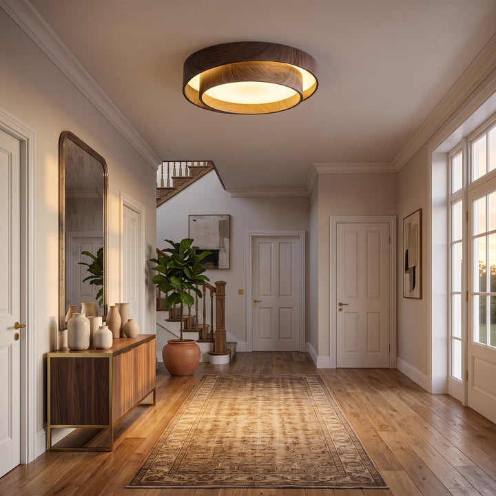 Ceiling Light Round Flush Mount - Wood Grain Finish