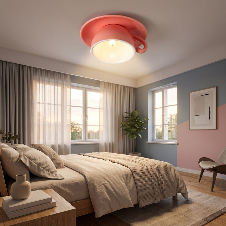 Ceiling Mounted Cup Lamp Glazed Ceramic Saucer Shade