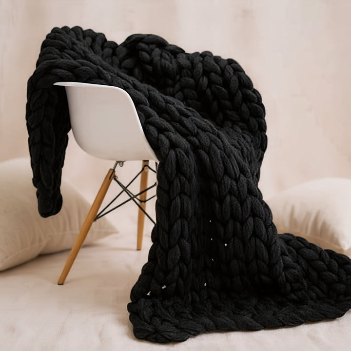 Chunky Knit Merino Wool Throw | Cosy Decorative Knitted Blanket