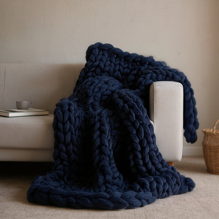 Chunky Knit Merino Wool Throw | Cosy Decorative Knitted Blanket