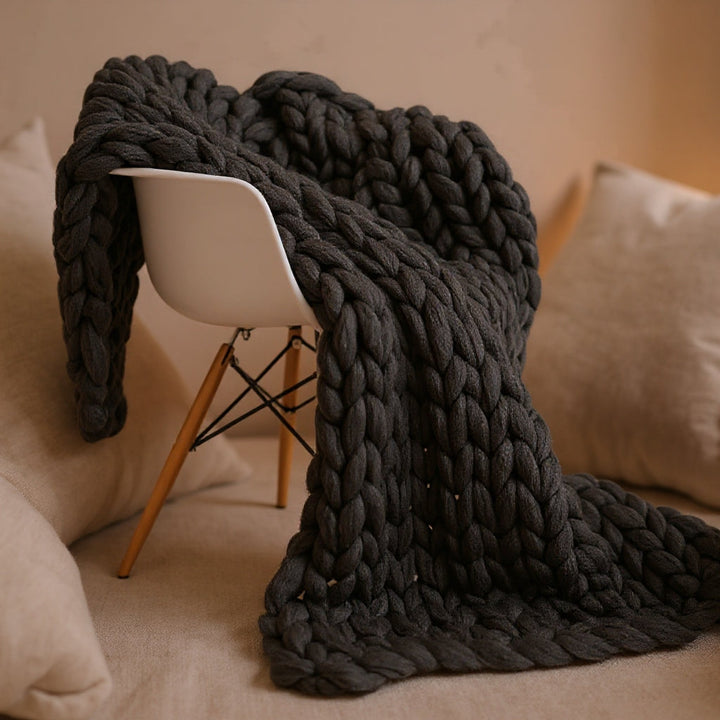Chunky Knit Merino Wool Throw | Cosy Decorative Knitted Blanket
