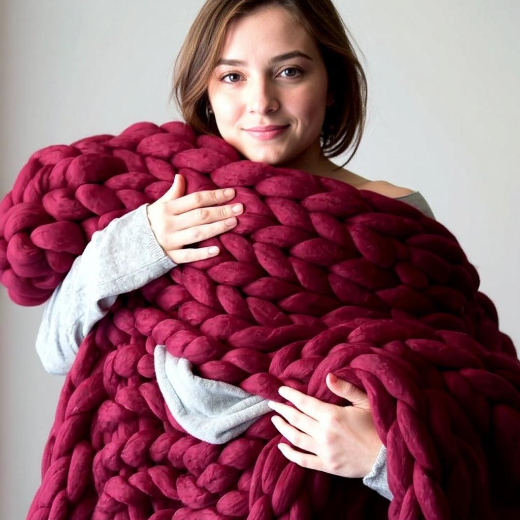 Chunky Knit Merino Wool Throw | Cosy Decorative Knitted Blanket