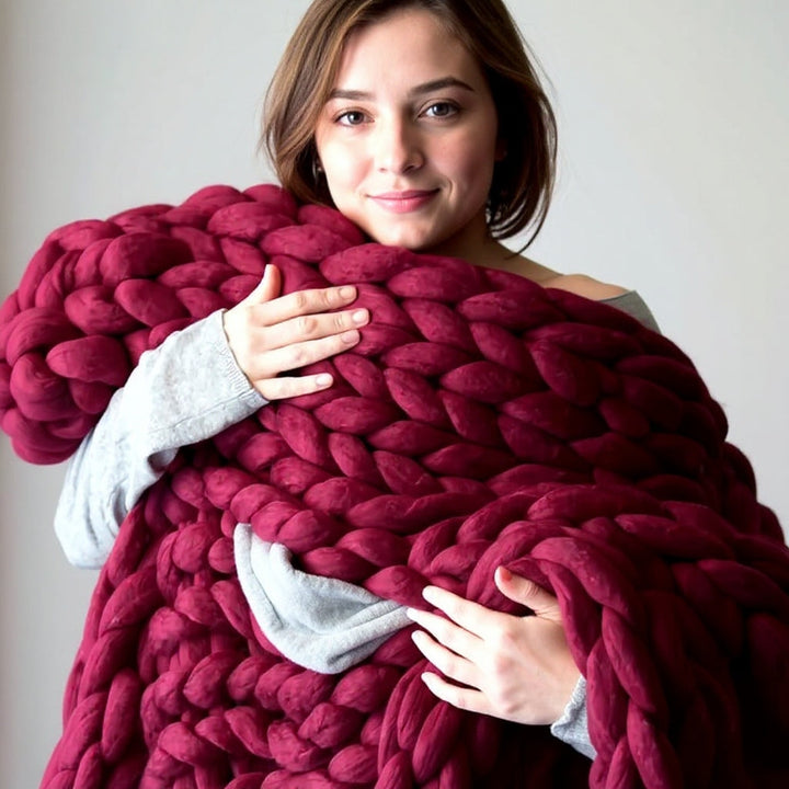 Chunky Knit Merino Wool Throw | Cosy Decorative Knitted Blanket